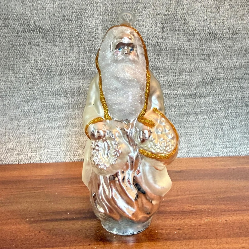 Vintage Department 56 Handblown Glass Santa Claus Ornament Glitter Beard Gold